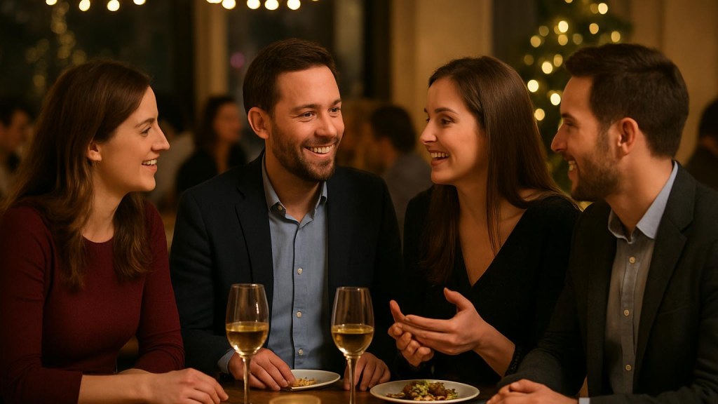 Gruppo di adulti in contesto conviviale per Capodanno
